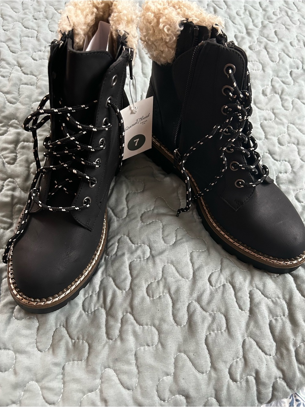 Universal Thread Black Lace-Up Faux Fur Combat Boots